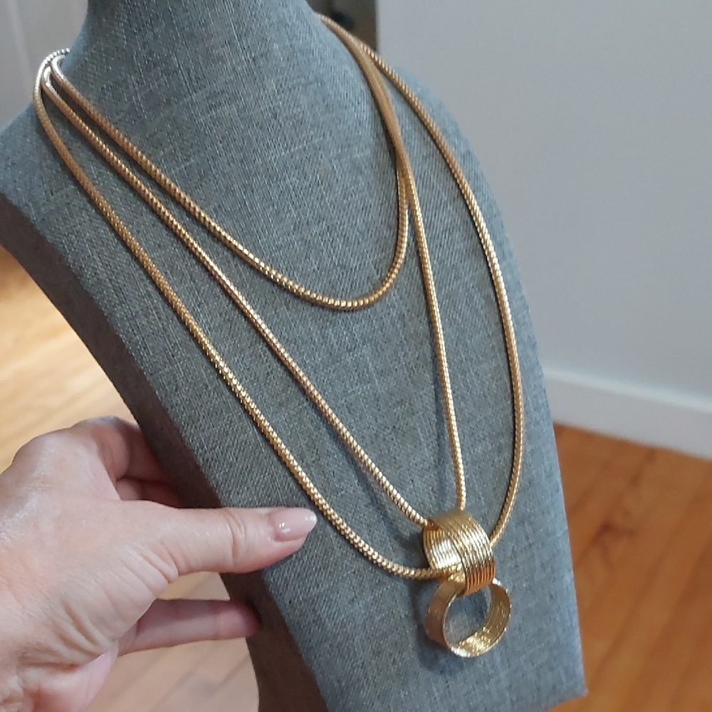 Elegant Gold Triple Strand Necklace Set